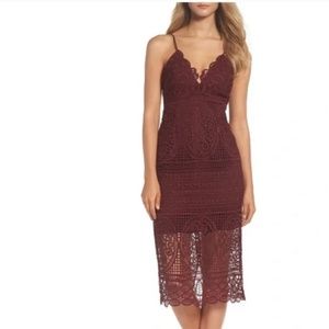Bardot Burgundy Lace Pencil Spaghetti Strap Dress